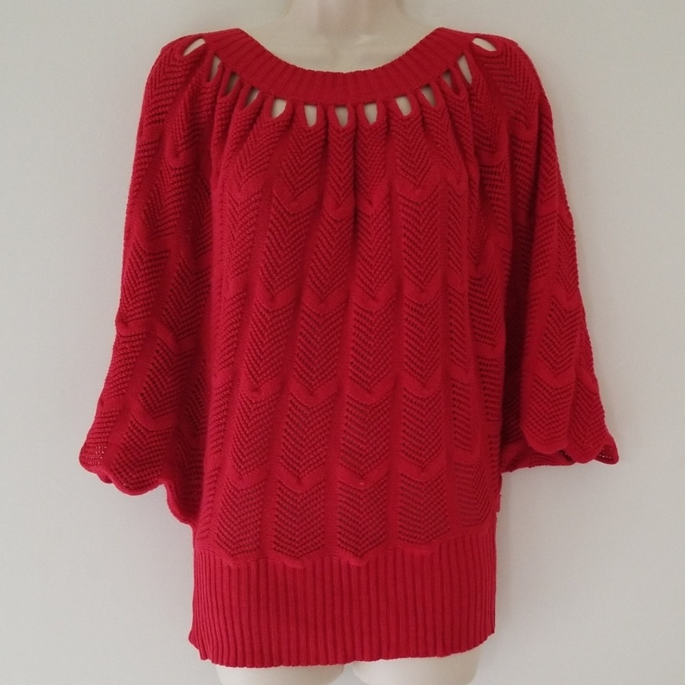 Michelle Nicole Red Scalloped Short Sleeve Sweater - Picture 6 of 8